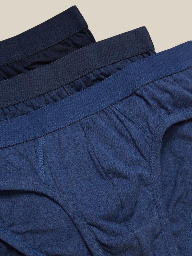 WES Lounge Navy Hydro Cool Briefs Set of Three Close Up View 