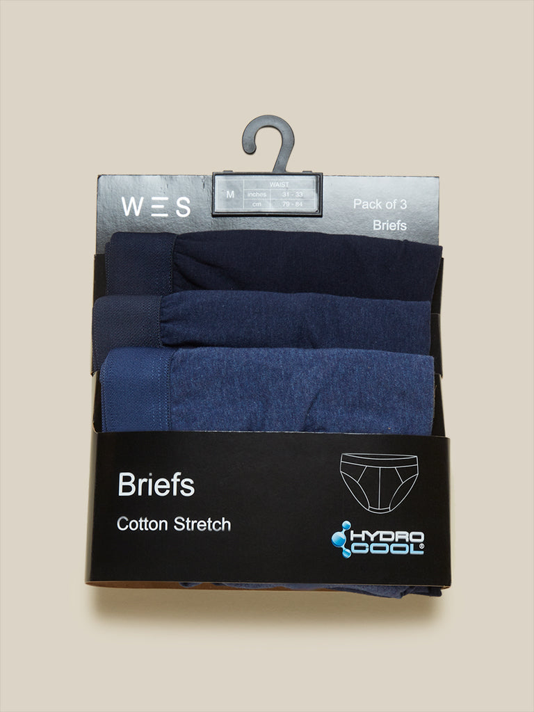  		 WES Lounge Navy Hydro Cool Briefs Set of Three Product View 
