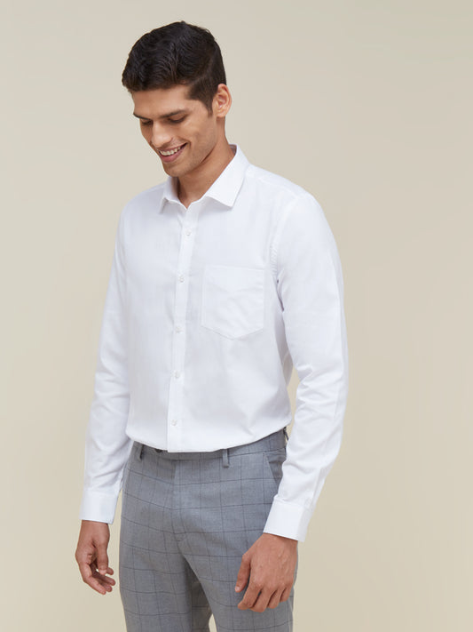 WES Formals White Self-Textured Slim Fit Shirt Front View