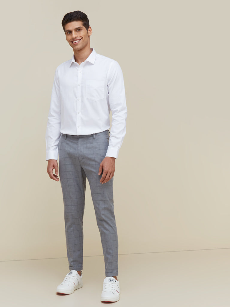 WES Formals White Self-Textured Slim Fit Shirt Standing View