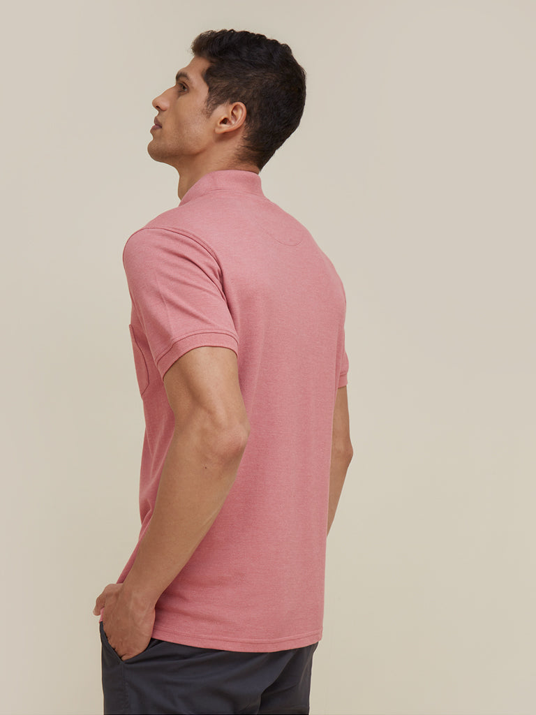 WES Casuals Dusty Pink Slim Fit Polo T-Shirt | Dusty Pink Slim Fit Polo T-Shirt for Men Back View - Westside