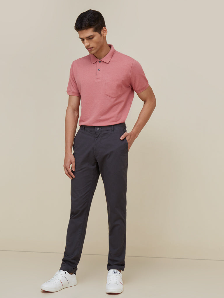 BASICS TAPERED FIT GRIFFIN GREY COTTON STRETCH TROUSERS-23BTR50248