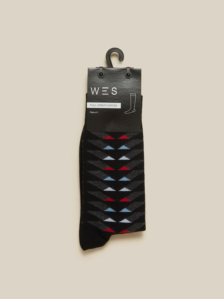 WES Lounge Navy Geometric Full-Length Socks Product View 