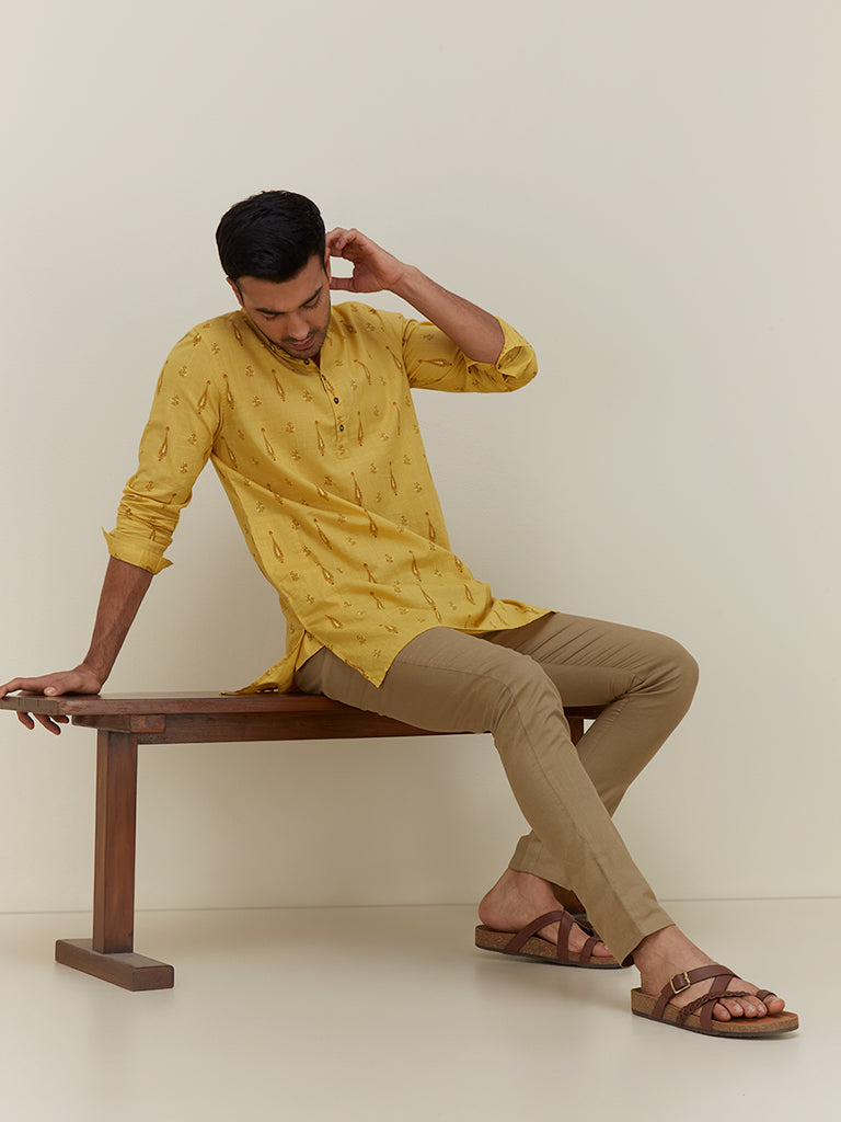 Kala by ETA Mustard Ethnic Printed Resort Fit Kurta