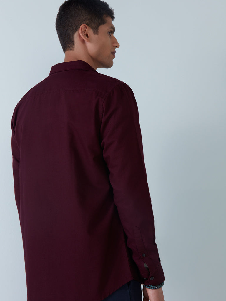 WES Casuals Wine Slim-Fit Shirt