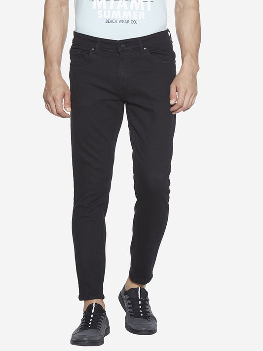 Nuon Black Stretch Cotton Carrot Fit Rodeo Jeans | Nuon Black Stretch Cotton Carrot Fit Rodeo Jeans | Nuon Black Stretch Cotton Carrot Fit Rodeo Jeans for Men Close Up View - Westside