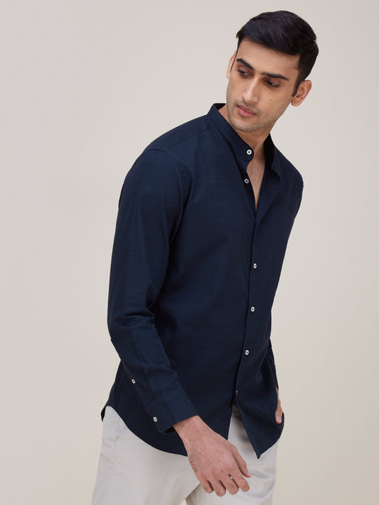 Ascot Navy Relaxed-Fit Shirt | Navy Relaxed-Fit Shirt for men front view - Westside