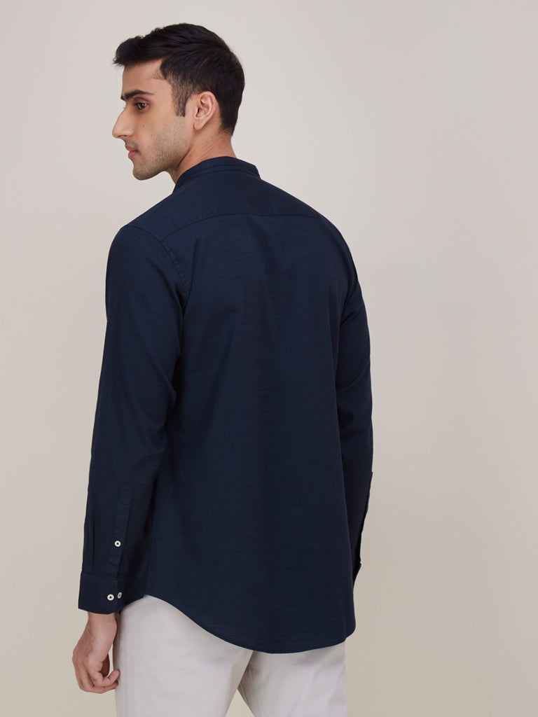 Ascot Navy Relaxed-Fit Shirt | Navy Relaxed-Fit Shirt for men back view - Westside