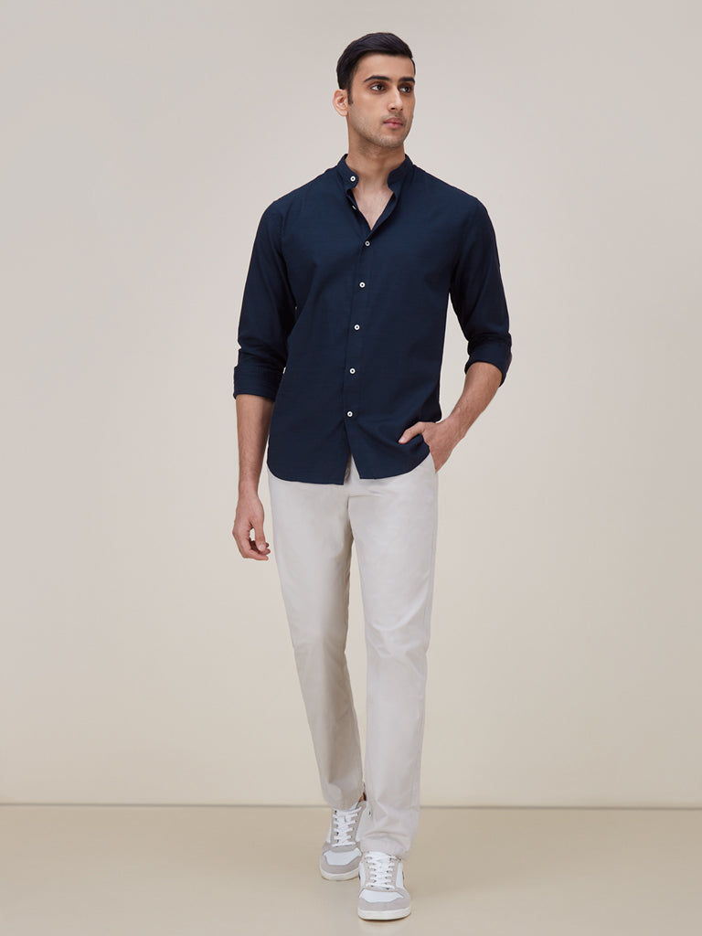 Ascot Navy Relaxed-Fit Shirt | Navy Relaxed-Fit Shirt for men full view - Westside