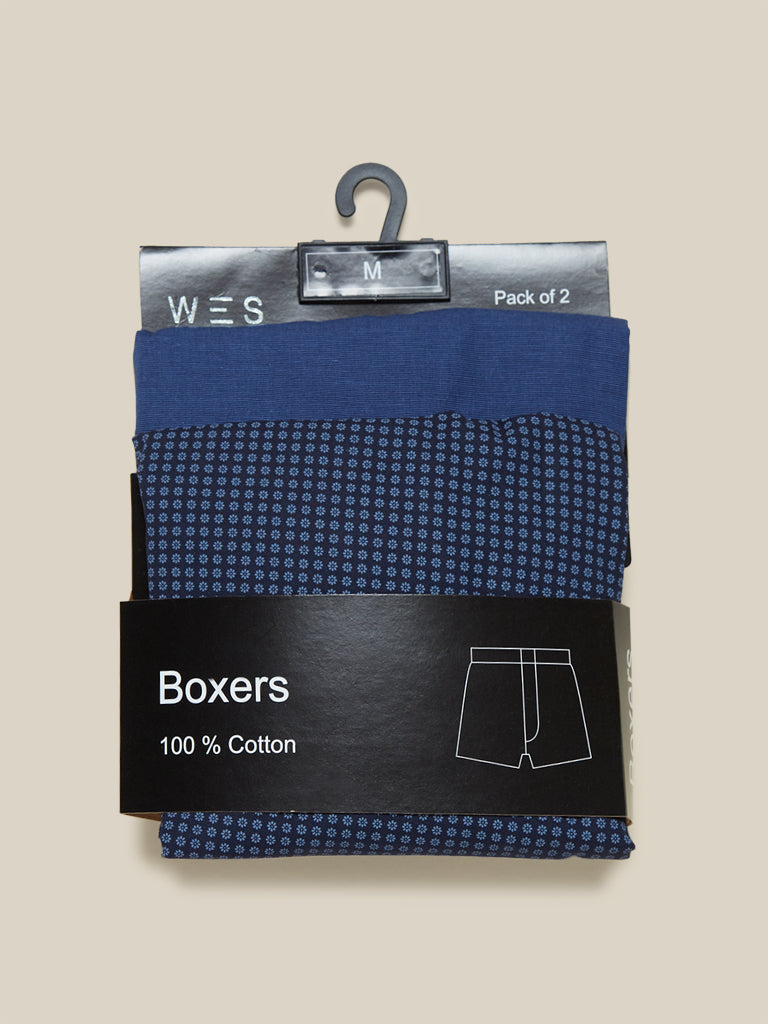 WES Lounge Navy Relaxed-Fit Boxers Set of Two | Navy Relaxed-Fit Boxers Set of Two for Men Product View - Westside