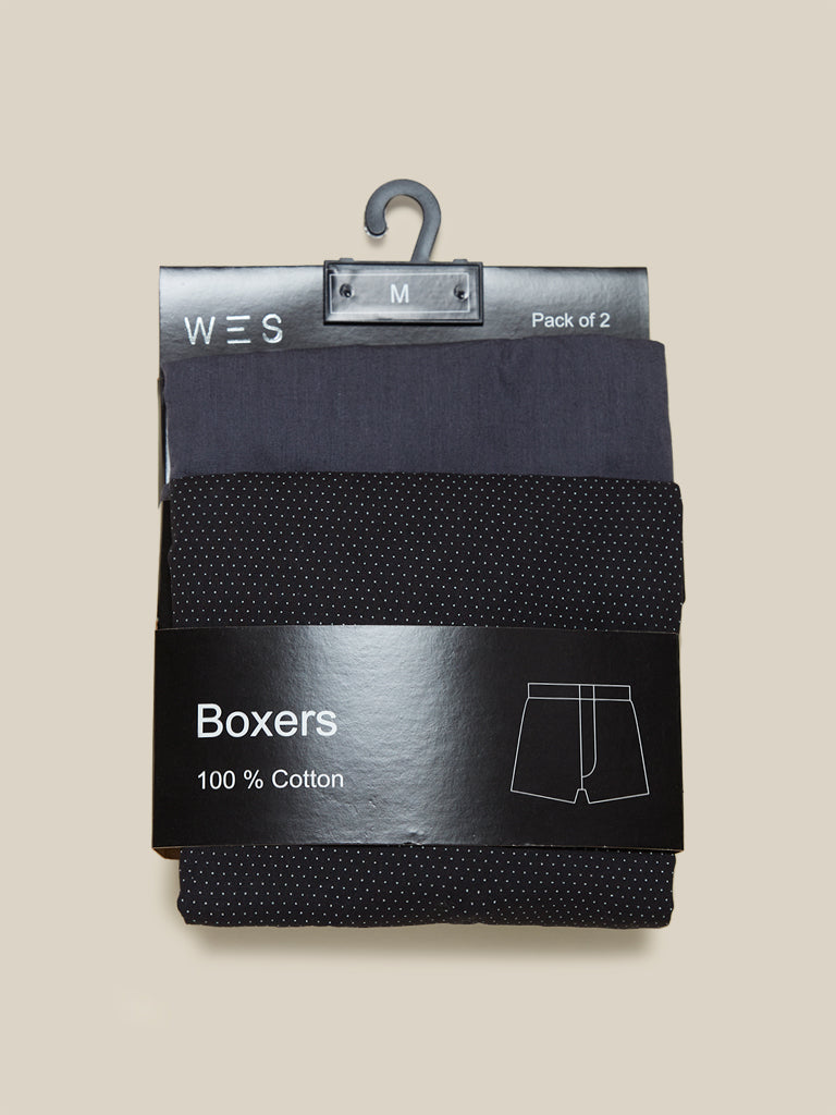 WES Lounge Black Relaxed-Fit Boxers Set of Two
