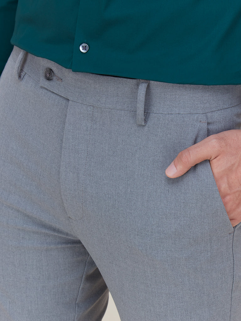 WES Formals Grey Ultra-Slim Fit Trousers - Westside