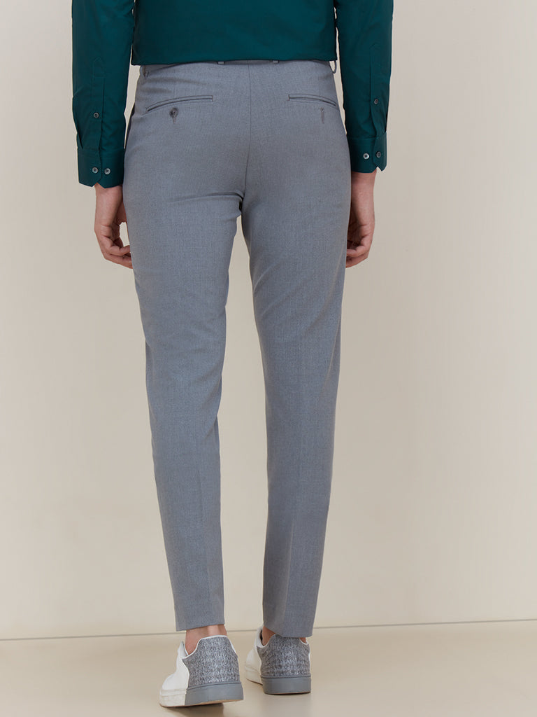 WES Formals Grey Ultra-Slim Fit Trousers Back View