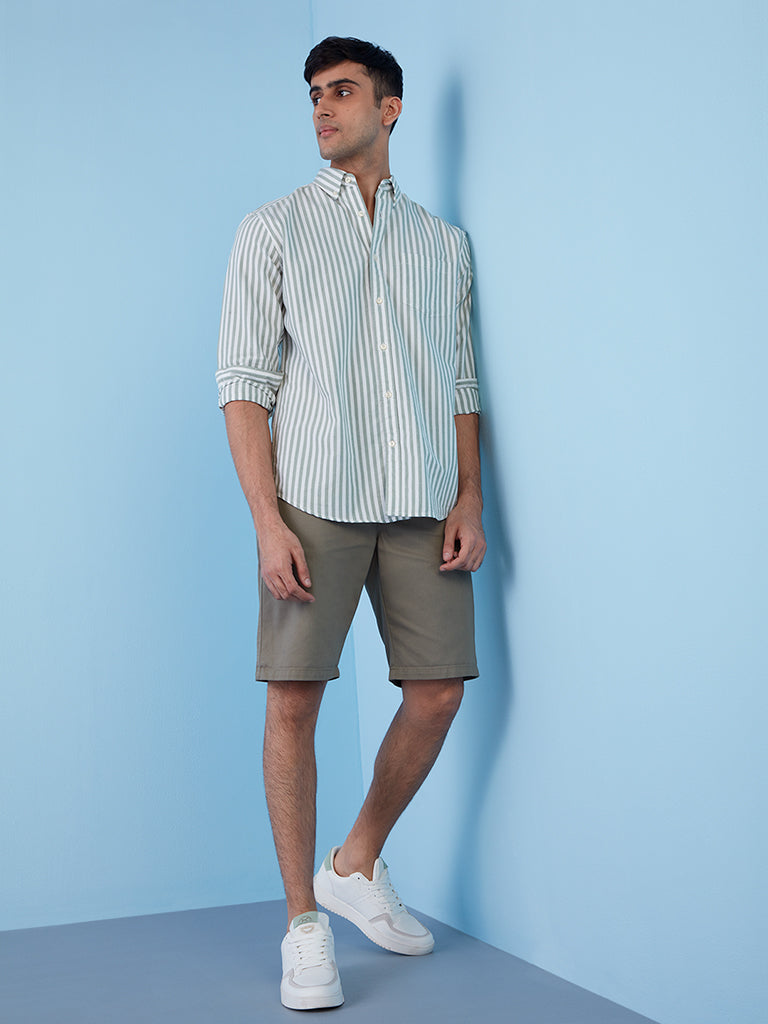 WES Casuals Light Olive Relaxed-Fit Shorts | Light Olive Relaxed-Fit Shorts for Men Full View - Westside