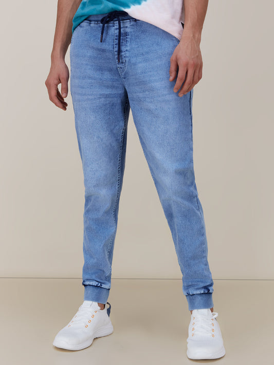 Nuon Light Blue Carrot-Fit Jogger-Style Jeans | Nuon Light Blue Carrot-Fit Jogger-Style Jeans for Men Front View - Westside