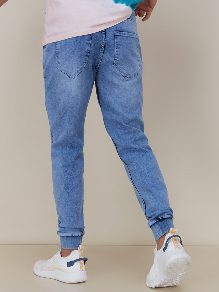 WES Formals by Westside Blue Printed Carrot-Fit Trousers – Yuvakaa