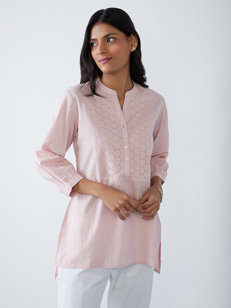 Baby Pink Ezna Modal Chikankari Kurti Pant Set  Thechikanlabel