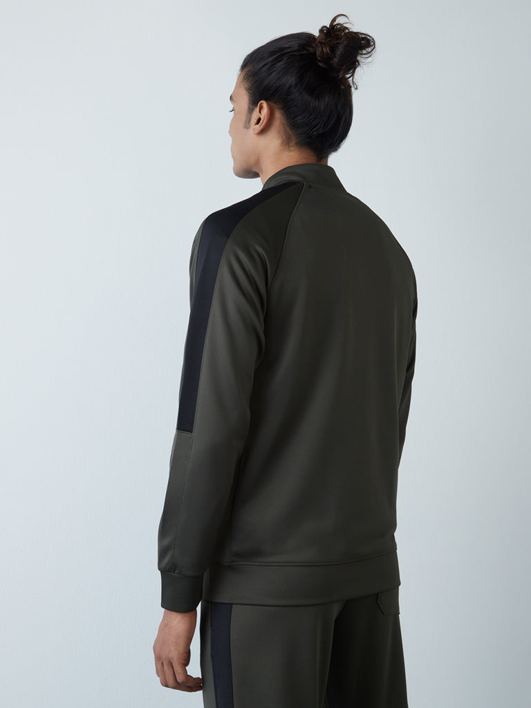 Studiofit Olive Slim-Fit Jacket | Olive Slim-Fit Jacket for Men Back View - Westside