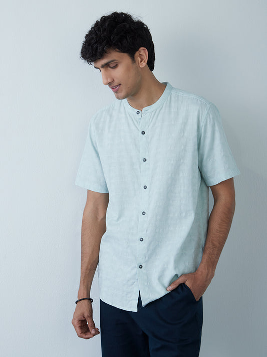 ETA Mint Self-Textured Resort-Fit Shirt | Mint Self-Textured Resort-Fit Shirt for Men Front View - Westside
