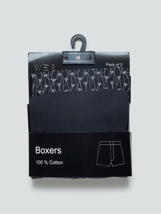 WES Lounge Black Relaxed-Fit Boxers Pack of Two | Black Relaxed-Fit Boxers Pack of Two for Men Product View - Westside