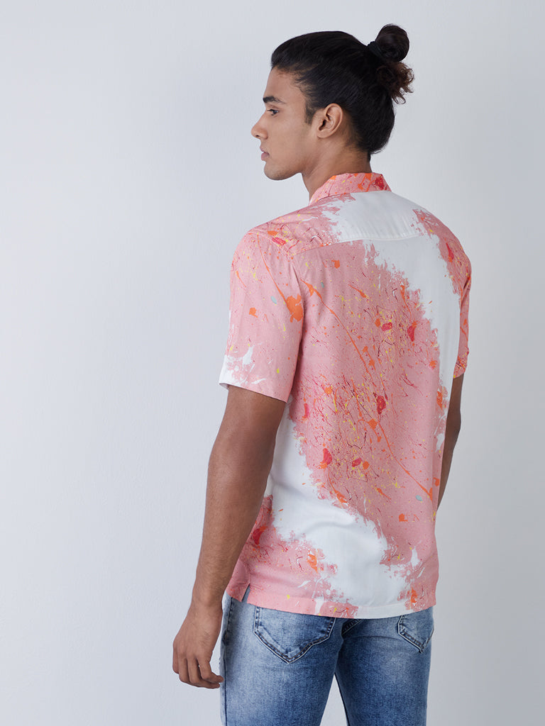 Nuon Blush Pink Splatter Print Relaxed-Fit Shirt | Blush Pink Splatter Print Relaxed-Fit Shirt for Men Back view - Westside