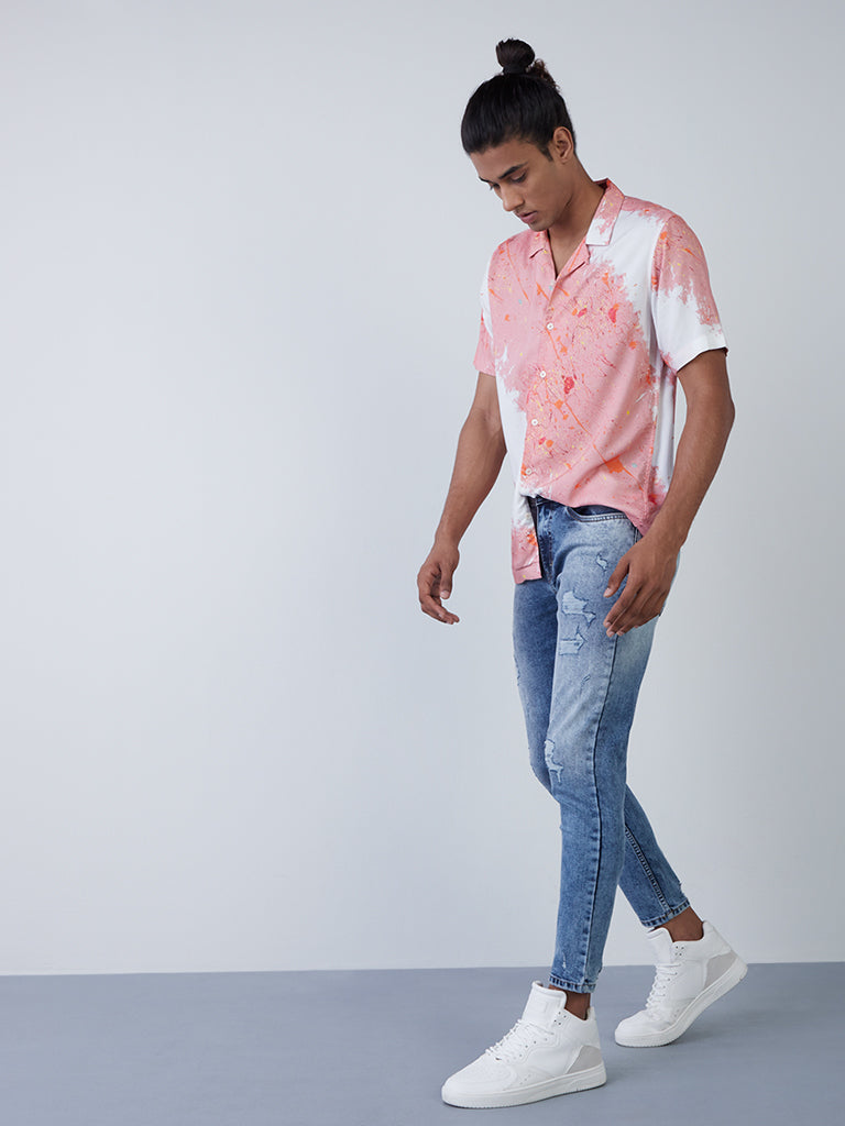 Nuon Blush Pink Splatter Print Relaxed-Fit Shirt | Blush Pink Splatter Print Relaxed-Fit Shirt for Men Standing View - Westside