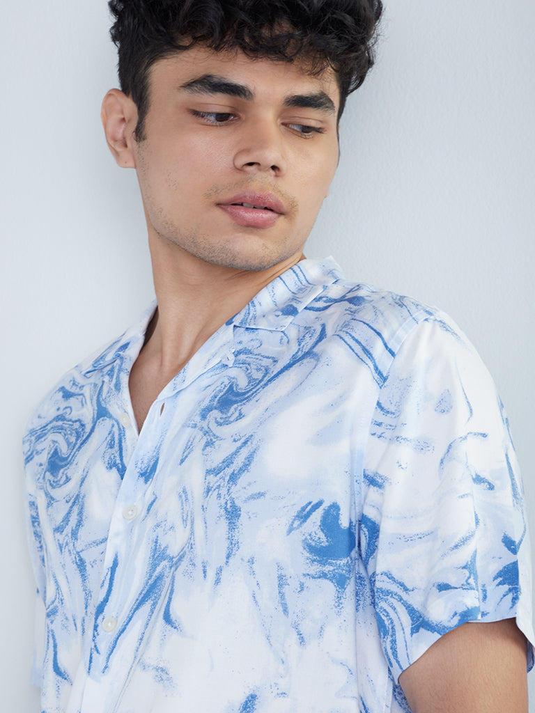 ÃƒÆ’Ã†â€™Ãƒâ€šÃ‚Â¯ÃƒÆ’Ã¢â‚¬Å¡Ãƒâ€šÃ‚Â»ÃƒÆ’Ã¢â‚¬Å¡Ãƒâ€šÃ‚Â¿Nuon Blue Marble Print Relaxed-Fit Shirt- Westside