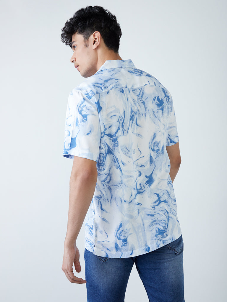 Nuon Blue Marble Print Relaxed-Fit Shirt back view