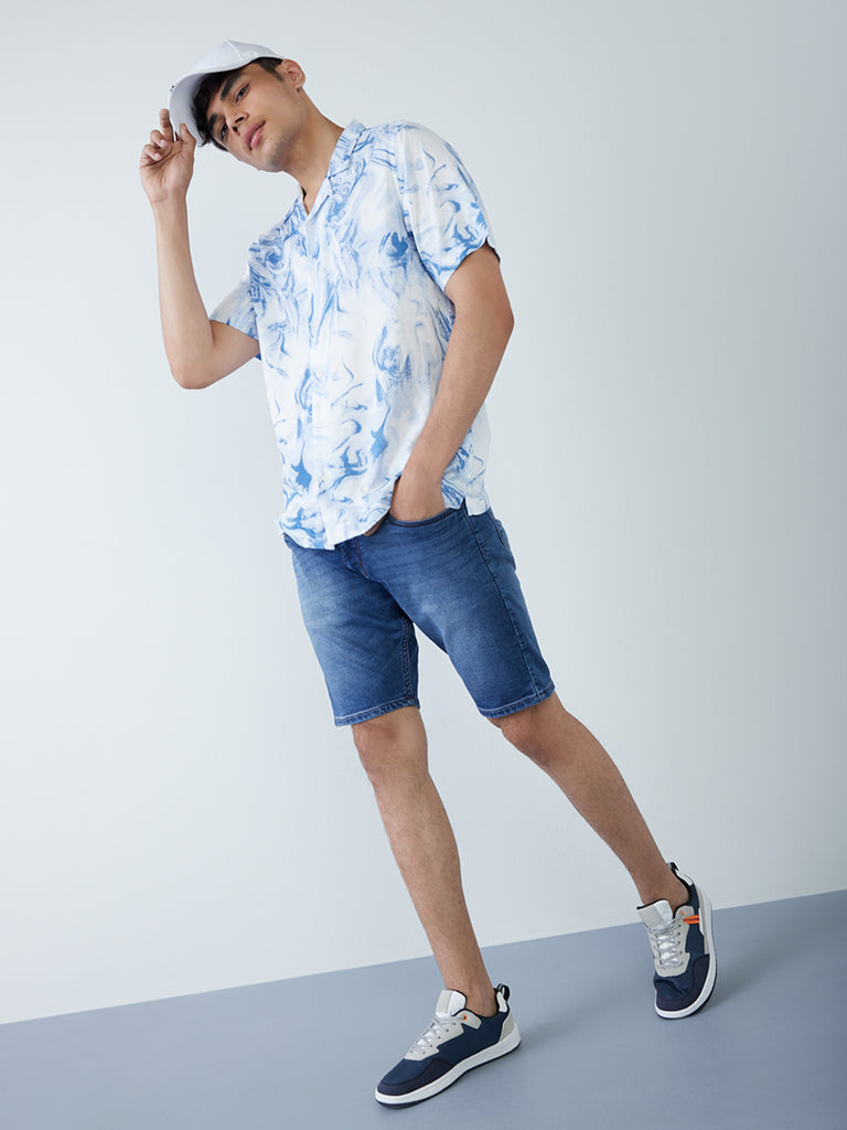 Nuon Blue Marble Print Relaxed-Fit Shirt full view