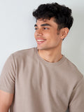 ETA Taupe Self-Textured Slim Fit T-Shirt | ETA Taupe Self-Textured Slim Fit T-Shirt | ETA Taupe Self-Textured Slim Fit T-Shirt for Men Close Up View - Westside 