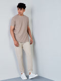 ETA Taupe Self-Textured Slim Fit T-Shirt | ETA Taupe Self-Textured Slim Fit T-Shirt for Men Standing View - Westside