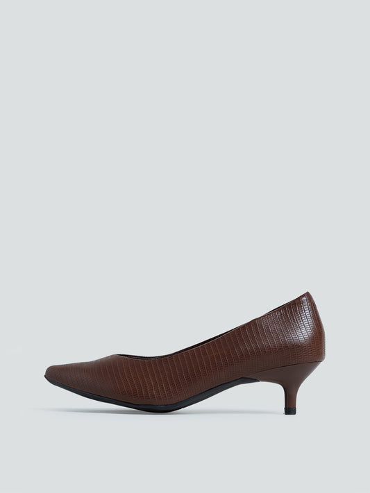 LUNA BLU Brown Pointed-Toe Textured Pumps