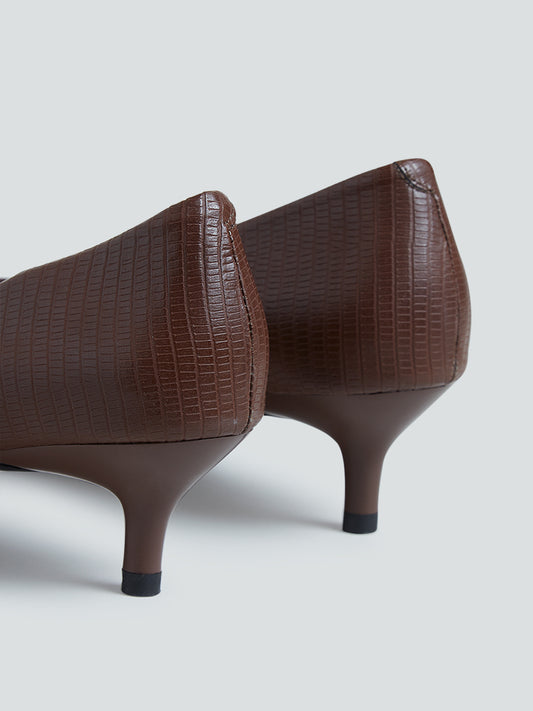 LUNA BLU Brown Pointed-Toe Textured Pumps