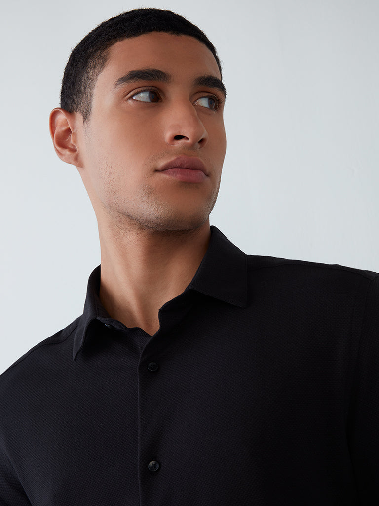 WES Formals Black Textured Ultra-Slim Fit Shirt - Westside