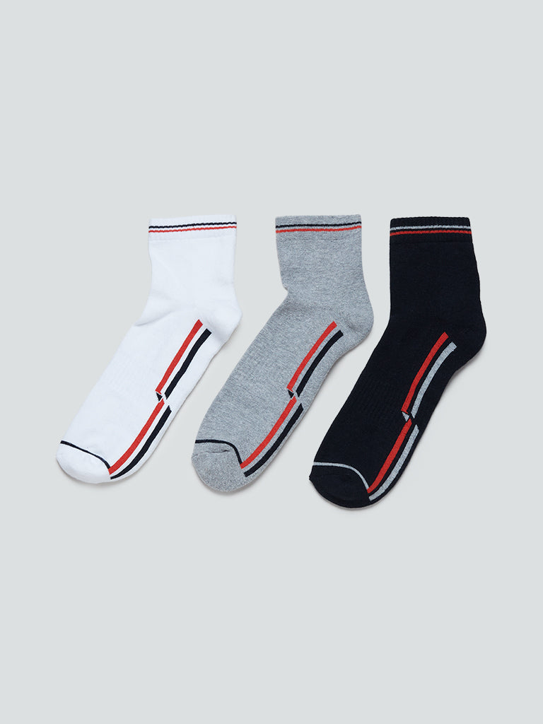 WES Lounge White Sports Socks Set Of Three Front View - Westside
