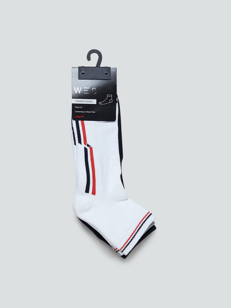 WES Lounge White Sports Socks Set Of Three Product View - Westside