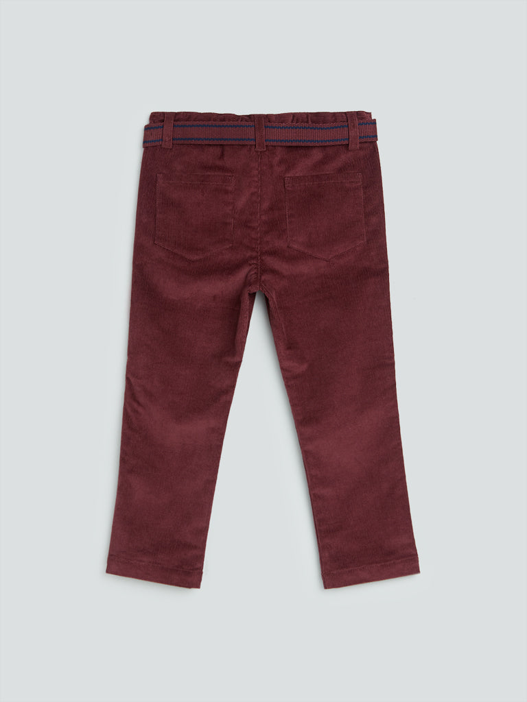Shop YF Kids Burgundy Corduroy Trousers with Belt Online  Westside