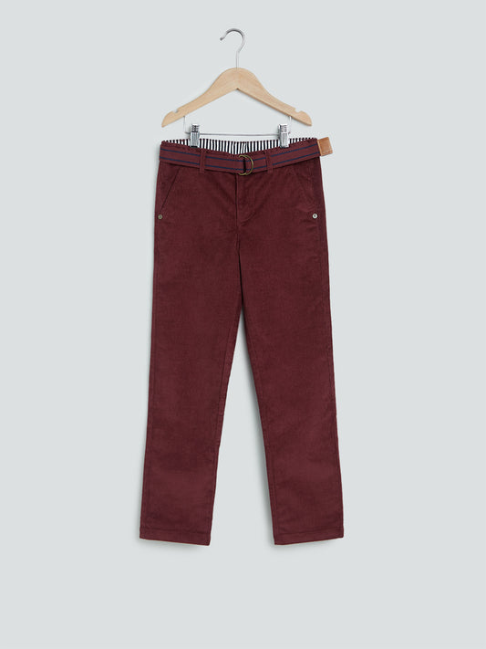 Y&F Kids Burgundy Corduroy Trousers with Belt
