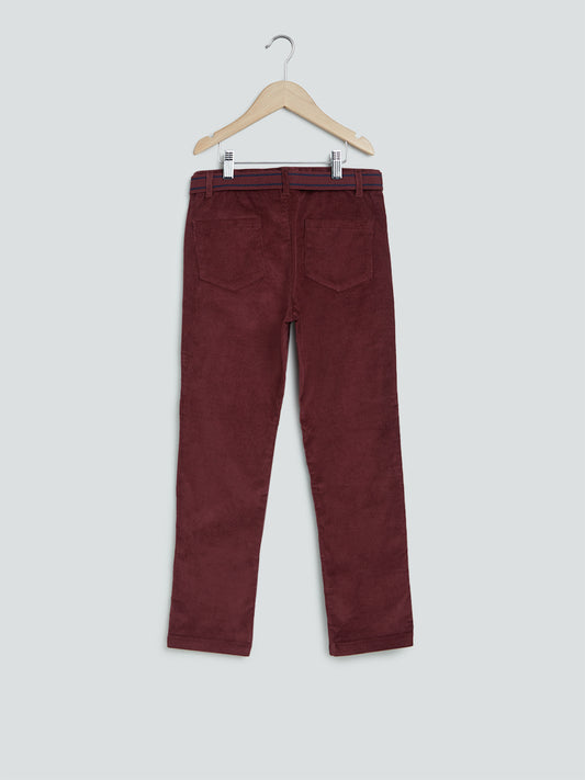 Y&F Kids Burgundy Corduroy Trousers with Belt