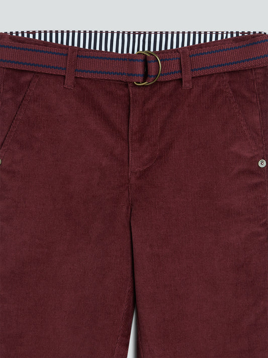 Y&F Kids Burgundy Corduroy Trousers with Belt