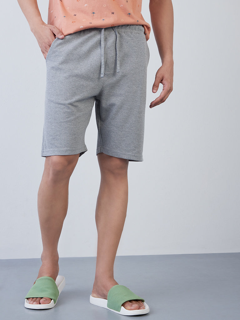 WES Lounge Grey-Melange Relaxed-Fit Shorts | Grey-Melange Relaxed-Fit Shorts for Men Front View - Westside