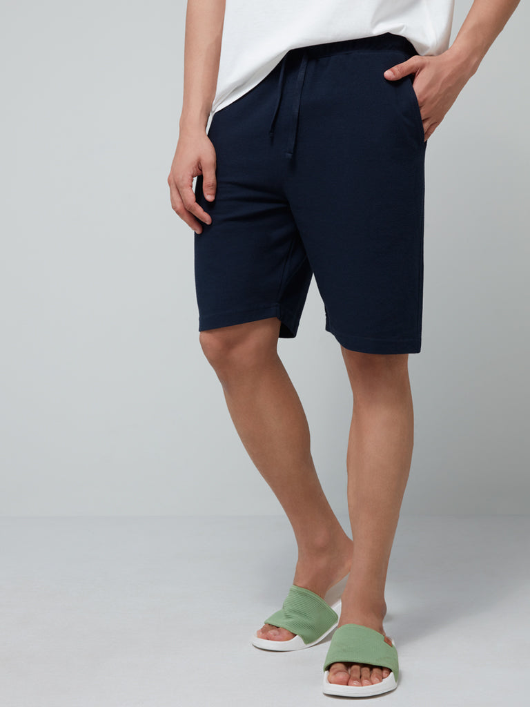 WES Lounge Navy Relaxed-Fit Shorts | Navy Relaxed-Fit Shorts for Men Side View - Westside