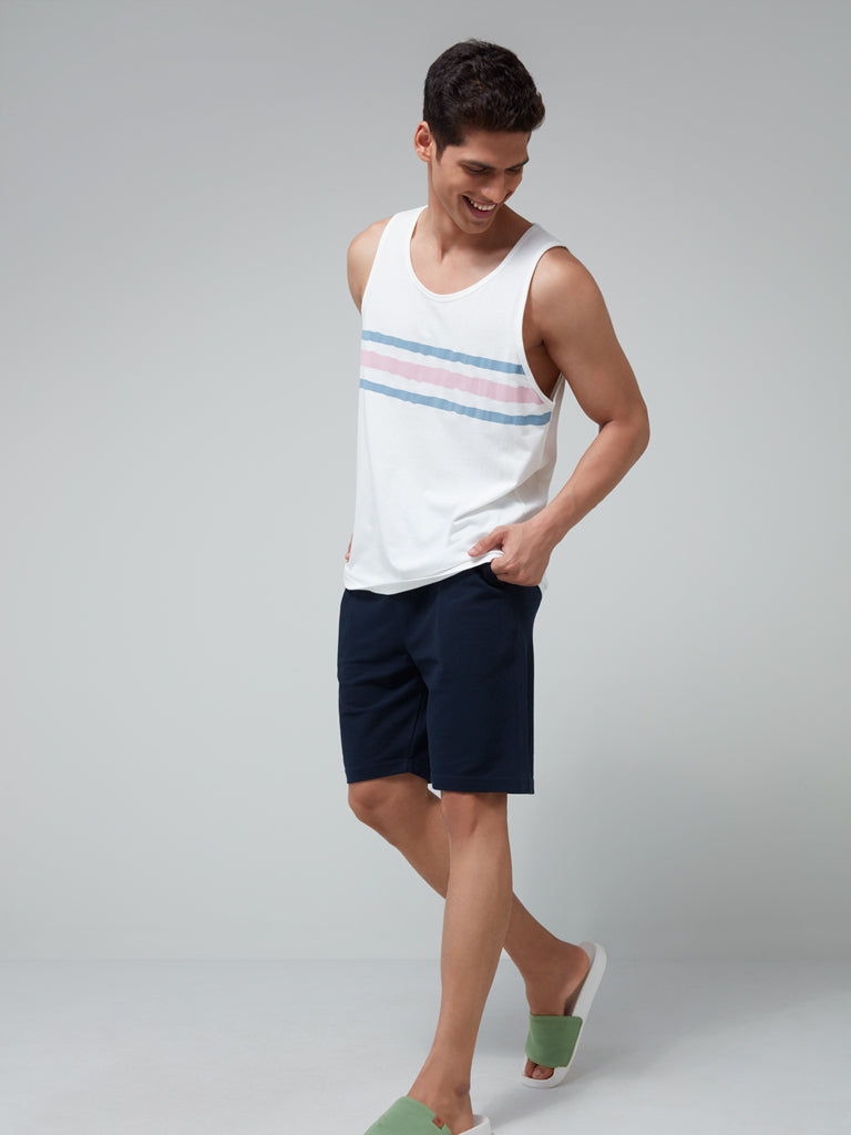 WES Lounge Navy Relaxed-Fit Shorts | Navy Relaxed-Fit Shorts for Men Full View - Westside
