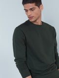 WES Casuals Olive Relaxed-Fit Sweatshirt | Olive Relaxed-Fit Sweatshirt | Olive Relaxed-Fit Sweatshirt for Men Close Up View - Westside