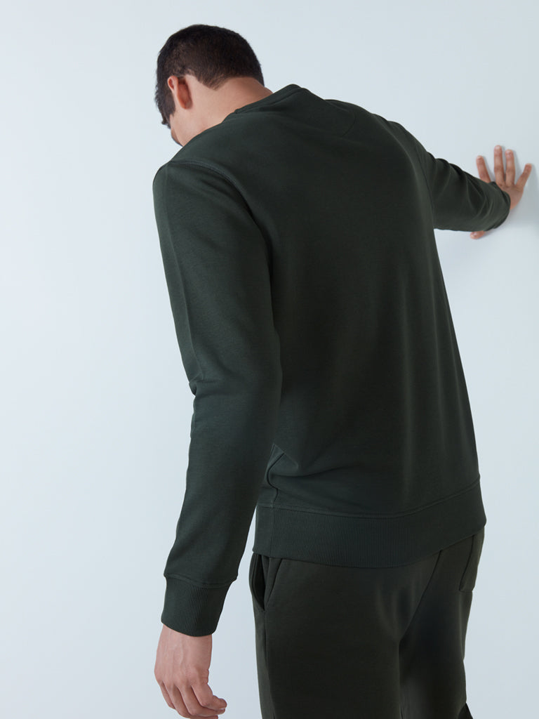 WES Casuals Olive Relaxed-Fit Sweatshirt | Olive Relaxed-Fit Sweatshirt for Men Back View - Westside