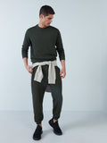WES Casuals Olive Relaxed-Fit Sweatshirt | Olive Relaxed-Fit Sweatshirt for Men Full View - Westside