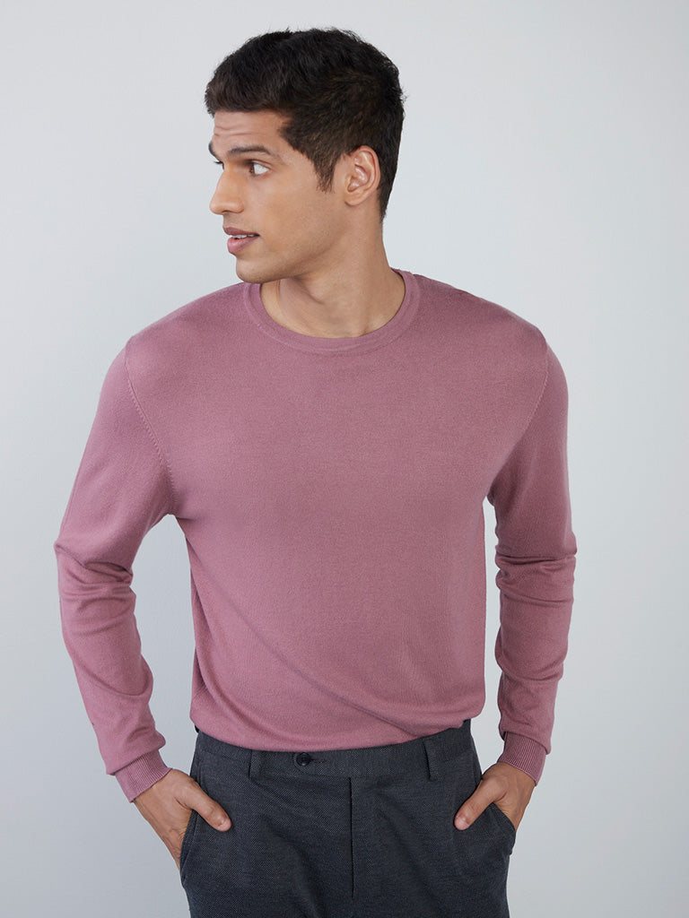 WES Formals Mauve Slim-Fit Knit Sweater Front View