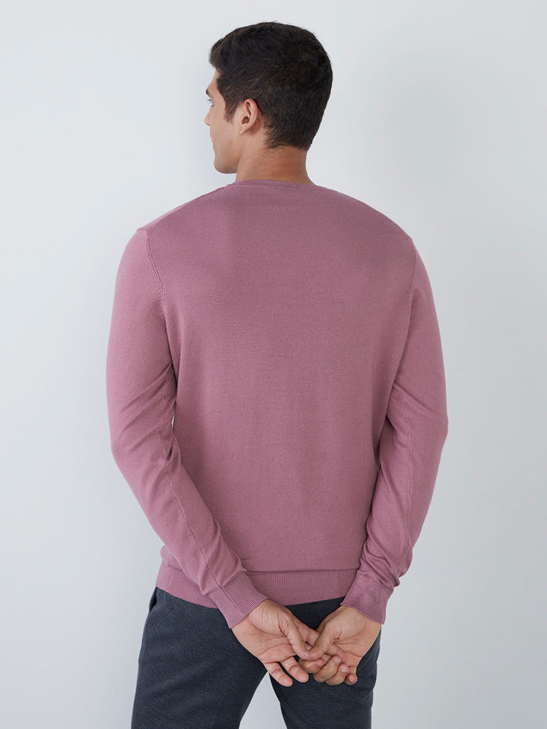 WES Formals Mauve Slim-Fit Knit Sweater Back View