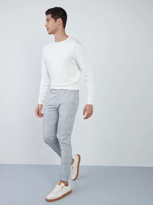 WES Formals Off-White Slim-Fit Knit Sweater Standing View