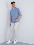 WES Casuals Blue Slim-Fit T-Shirt | Blue Slim-Fit T-Shirt for Men Full View - Westside